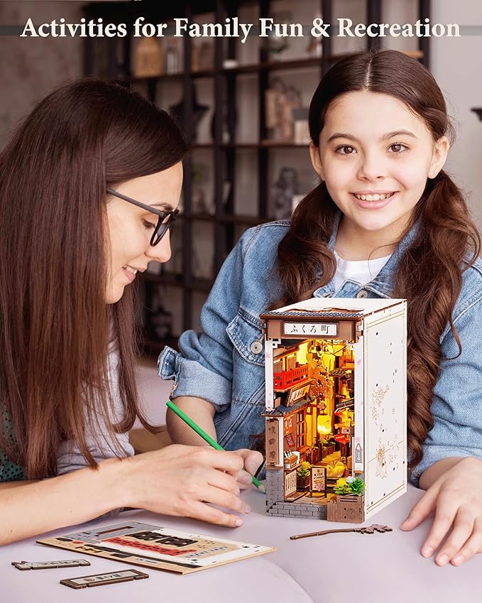 Rolife Book Nook Kit Sakura Wine Alley, 3D Wooden Puzzle Booknook for Bookshelf Decor, Japanese-Inspired Sakura Theme Creative DIY Miniature Dollhouse Kit, Crafts Gifts for Adults, Teens & Book Lovers