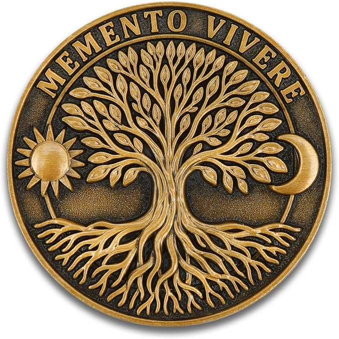 Memento Mori Memento Vivere Coin - Dual Sided Motivational Token with Skull & Tree of Life Design - Zinc Alloy Inspirational