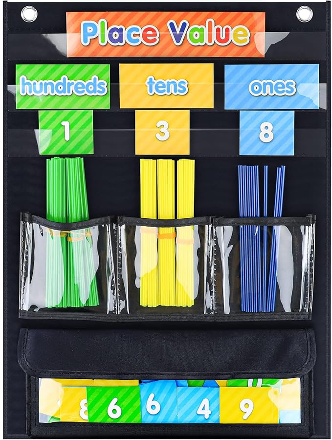 Eamay Counting Caddy & Place Value Pocket Chart for Classroom and Homeschool(Black)