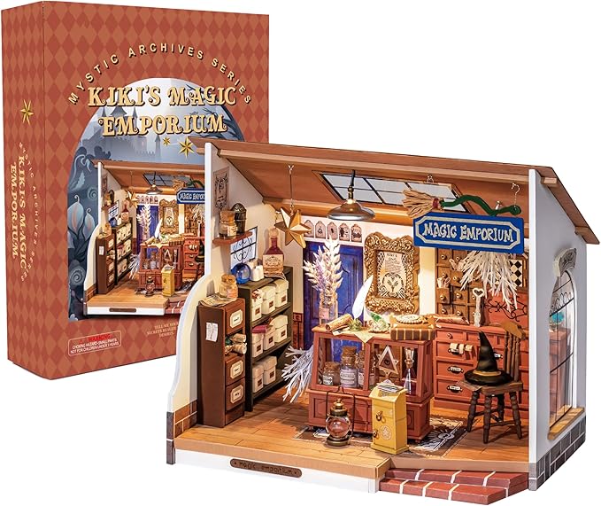 ROBOTIME DIY Miniature House Kit Tiny House Making Kit with LED Light for Adults Halloween/Christmas Decorations Creative Gifts for Teens (Kiki's Magic Emporium)