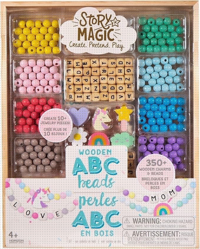 Story Magic Wooden ABC Beads by Horizon Group USA, Premium Wood Jewelry Making Kit, Makes 10+ Pieces of Jewelry, Over 350 Wooden Beads & Charms