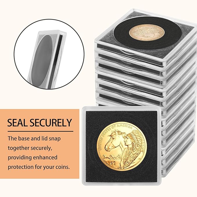 80 Pcs Coin Holders for Collectors, Clear Coin Cases with 5-Size Sponge Gaskets 20/25/30/35/40mm, Plastic Coin Slabs and Coin Protectors for Silver Dollar Collectors Collection Supplies, Black