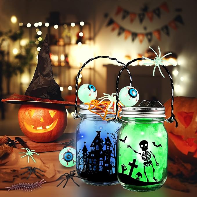 SpringFlower 8 Pack Halloween DIY Arts and Crafts Kits for Kids Ages 6-8, 8-12, Halloween Mason Jar with Accessories for DIY Lantern Jar, Art & Craft Party Supplies for Classroom Kids