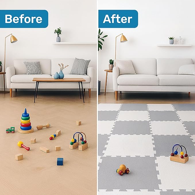 Enovoe Soft Baby Play Mat - Non-Toxic, Interlocking EVA Foam Tiles, 16 Pieces - Safe, Cushioned Floor Play Area for Kids, Infants & Toddlers - Ideal for Playrooms, Nurseries, and Home Gyms (12" x 12")