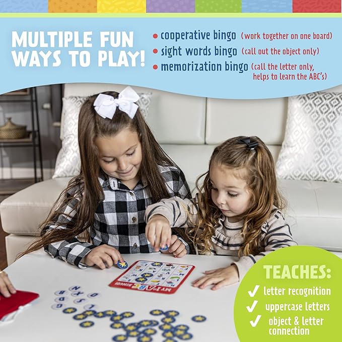 My First ABC Bingo Game for Alphabet Learning, Letter and Sight Word Recognition, Age 4 + Years, 2-6 Players