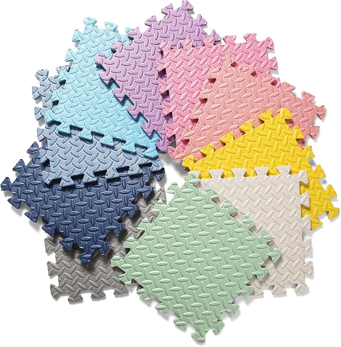 Foam Floor Mats for Kids, 12 x 12 Inch 16 Tiles 0.4" thickness Foam Play Mat, Non-Toxic Square Interlocking Floor Mats Rubber Baby Play Mat for Toddlers(Beige/Dark Blue/Pink)