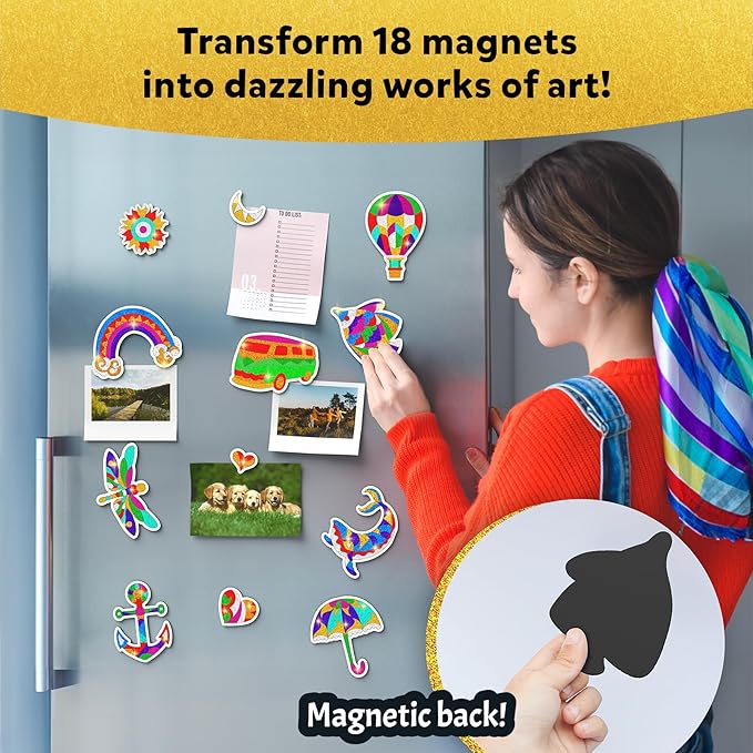 Skillmatics Foil Fun - Pretty Patterns, 18 DIY Magnets Mess-Free Art, Colorful Creative Party Activity, Craft Kits, 60+ Foam Stickers, Christmas Gifts for Kids, Teens, Adults, Families