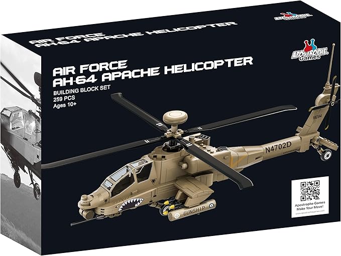 Apostrophe Games AH-64 Apache Helicopter Building Block Set – 259 Pieces - Air Force Plane, Ages 10+