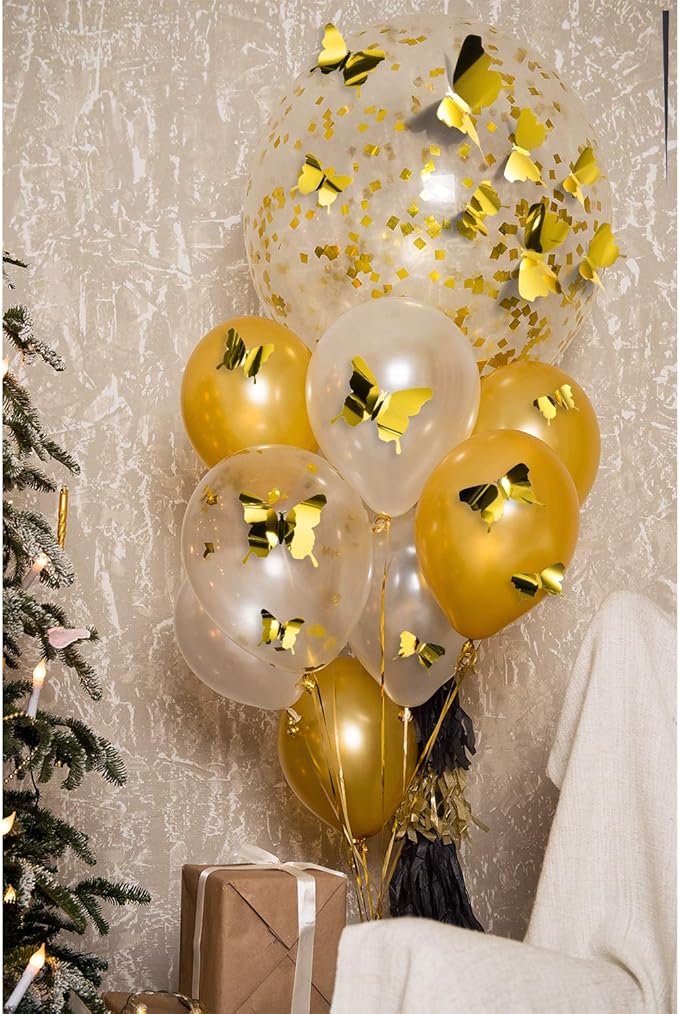 BBTO 48 Pieces Butterfly Wall Decor DIY Mirror 3D Butterfly Stickers Removable Decals for Home Bedroom School Bathroom Living Room Decor(Gold)