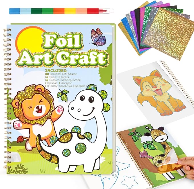3 otters Foil Art Set, Animal Scratch Art for Kids Coloring Books Party Supplies for Girls Boys Goodie Bag Stuffers Birthday Gift DIY