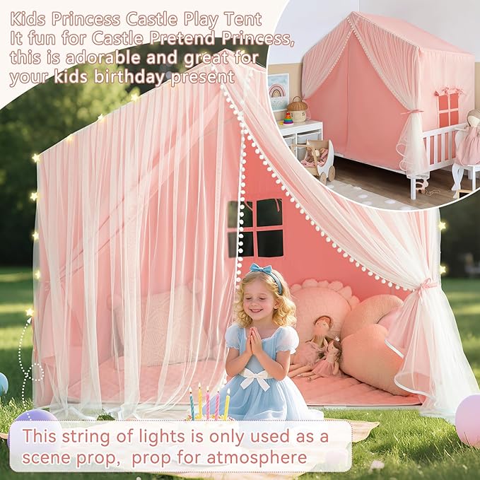 Kids Tent with Mat, Princess Tent for Girl, Kids Tents Indoor, Playhouse for Kid, Play Cottage Pink
