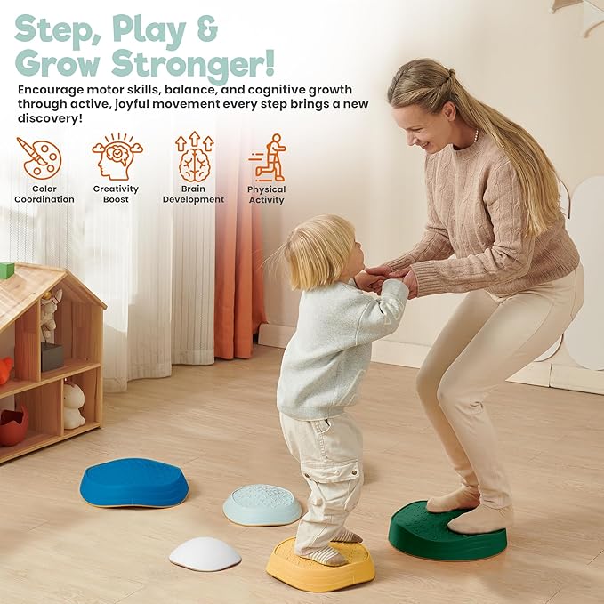 Stepping Stones – Indoor & Outdoor Obstacle Course Toys for Kids – Montessori Sensory & Motor Skill Development, Coordination & Active Play – Textured Educational Play Set