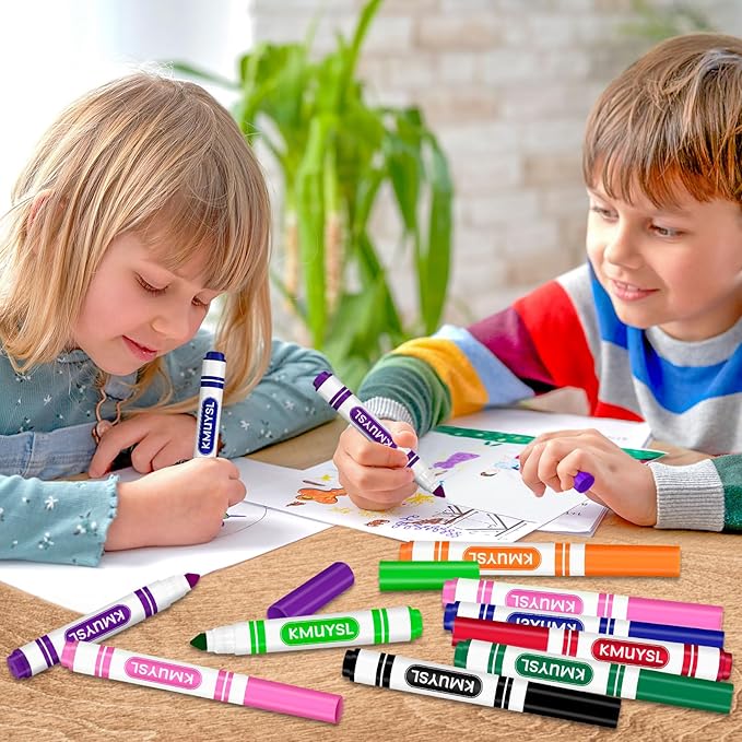 KMUYSL 160 Count Washable Markers Bulk, 10 Assorted Colors - Broad Line Conical Tip Coloring Markers for Kids, School Art Supplies & Back to School Supplies, Teacher Classroom Must Haves
