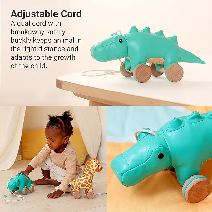 Little Big Friends Crocodile Pull Toy for Toddlers | Baby Push & Pull Toy with Adjustable Cord | Soft & Safe Developmental Play | Achille The Crocodile