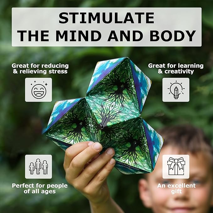 Shashibo Shape Shifting Box - Award-Winning Fidget Toy w/ 36 Rare Earth Magnets - Fidget Cube Transforms Into Over 70 Shapes, Sensory Toy Gift for Kids, Teens, and Adults (Mystic Ocean)
