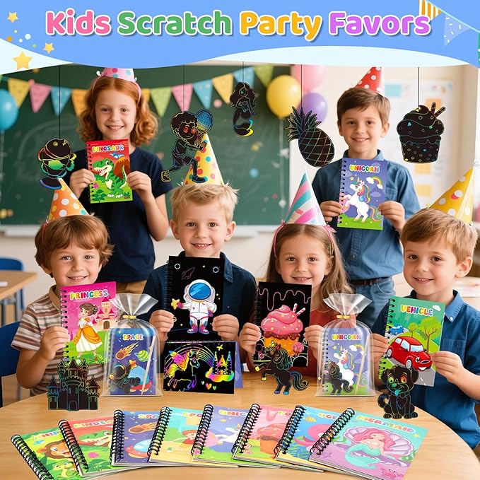 24 Pack Scratch Art Party Favors for Kids - Rainbow Scratch Paper Notebook with Scratch Off Cards Easter Basket Stuffers Birthday Goodie Bags Stuffers with - Return Gifts DIY Classroom Prizes