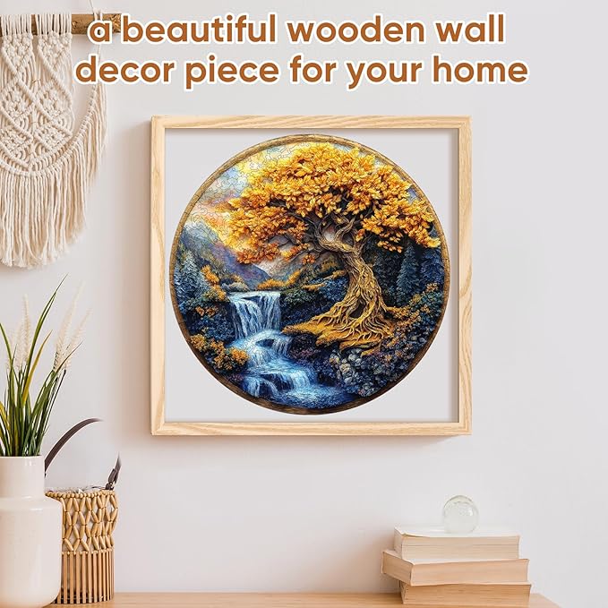 Puzzles for Adults, Tree of Life Waterfall River Wooden Jigsaw Puzzles 500pcs,16.5x16.5in, Royal, Unique Shape Adult Puzzles,Irregular Wood Creative for Adults and Kids Family Game