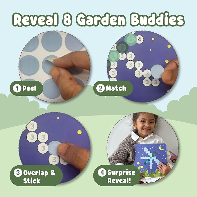 BINCA Dotties Dot Art Activity Kit, 1500+ Stickers, 8 Garden Animals Mess-Free Activities, DIY Dot Sticker Art for Toddlers, Kids Travel Activities, Craft Kits & Gifts for Boys & Girls Ages 4,5,6,7