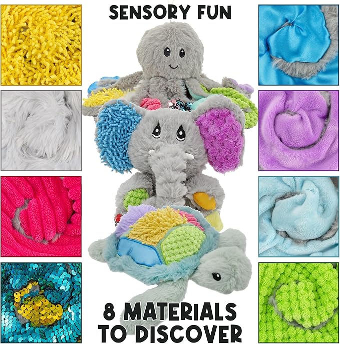 MEAVIA Sensory Plush Gift Set (Set of 3); Mini Friends, Octopus, Elephant, and Turtle Stuffed Toys