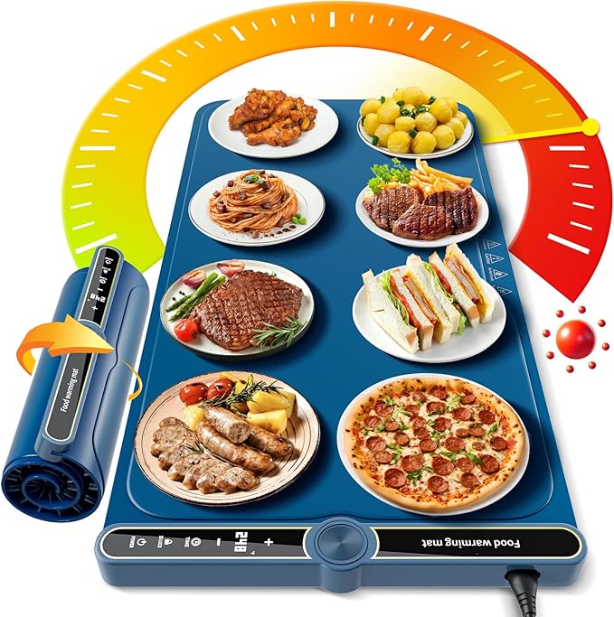 Warming Mat for Food extra large, Silicone Heating Mat For Food, 15"x31.6" Foldable Food Warming Mats for Countertops, Parties, and Daily Use with Timer and 9 Temperature Levels