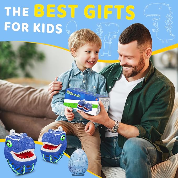 Dinosaur Walkie Talkies for Kids 3 Pack Camping Gear T-Rex Outdoor Toys for Boys Girls Age 3-12 Year Old 3 Channel Long Range Birthday Gifts Easter Christmas Stocking Stuffers Blue
