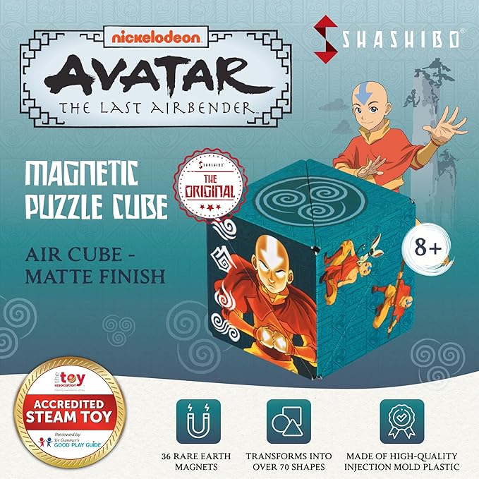 SHASHIBO Avatar The Last Airbender Shape Shifting Box - STEM Magnetic Fidget Cube That Transforms Into Over 70 Shapes, Download Fun in Motion Toys Mobile App (Air)