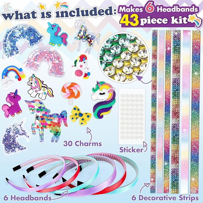 KLAPTOR Headband Making Kit for Girls - Arts & Crafts Gift - Make Your Own Fashion Headbands for Kids - DIY Hair Accessories Set - Gift for Ages 5-12 Year Old Girl (Unicorn)