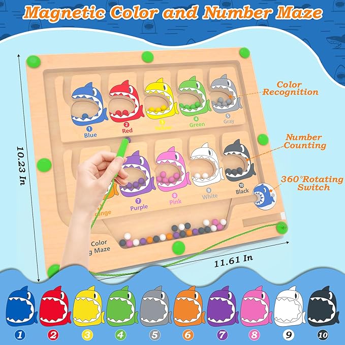 Magnetic Color & Number Maze, Montessori Counting Matching Toys, Wooden Magnet Maze Board Game, Montessori Fine Motor Skills Toys for 3 4 5 Years Old Preschool Learning Activities