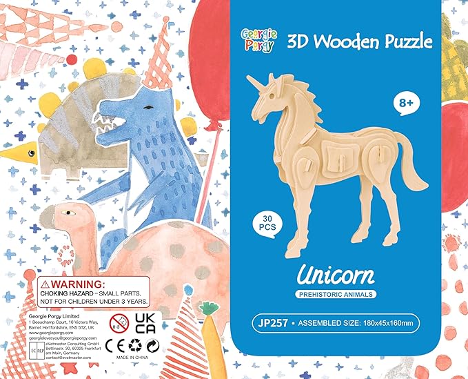 Georgie Porgy 3D Wooden Puzzles for Kids Toys Construction Woodcraft Kits DIY Model Puzzle Kits Birthday Gifts Pack of 6 (Bee Owl Butterfly Unicorn Sea Turtle Dolphin)