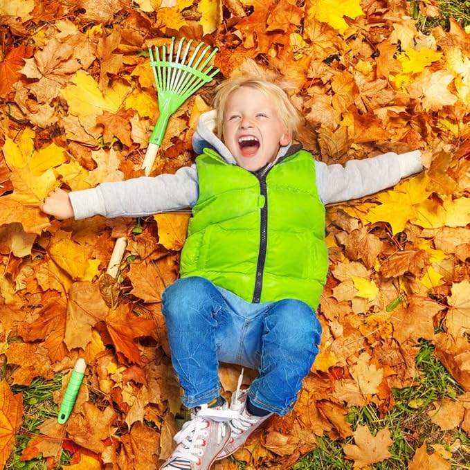8PCS Kids Rake and Shovel Set, Yard Toys for Kids Ages 3-11, Include Colorful Long Rake, Shovel, Hoe, Leaf Rake, Garden Gifts for Children Outdoor Play
