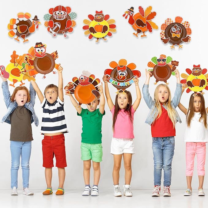 Funnymoom 24 Pcs Arts and Crafts for Kids, Halloween Plate Craft Kits Christmas Arts Craft Animal DIY Plate Kit for Halloween Xmas Holiday Party Girl Boy Preschool Classroom DIY Project(Warm)