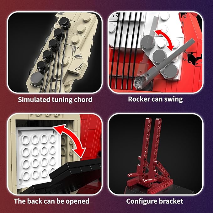 Rock Guitar Music Interactive Building Block Set,Creative Construction ModelToy with Bluetooth Function.Perfect Gift for All Music Lovers,Kidsand Adults.