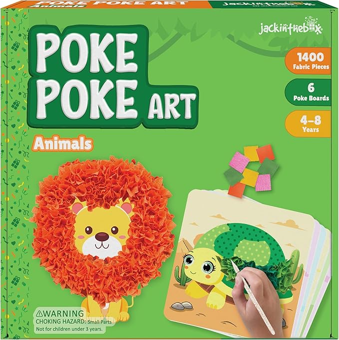 jackinthebox Poke Poke Art – Animals Theme, Mess-Free Fabric Art and Craft, Flower Pressing Kits, Gift for Kids, Girl Gifts, Boy Gift, Toys for Girls and Boys Ages 4 5 6 7 8