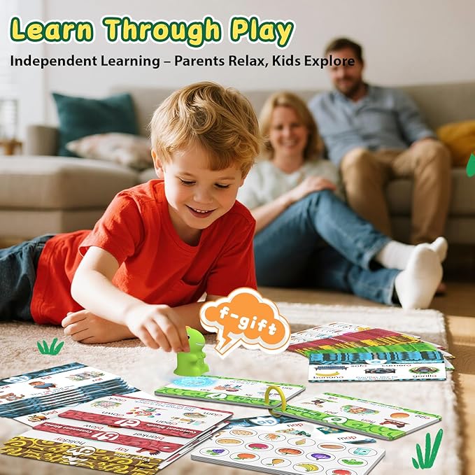 HOMESTEC Talking Phonics Flash Cards with Dino Reader Pen, Learn to Read for Kids Ages 3-6, Ideal for Kindergarten Reading Games, Homeschool, Speech Therapy, and Learning Activities Use