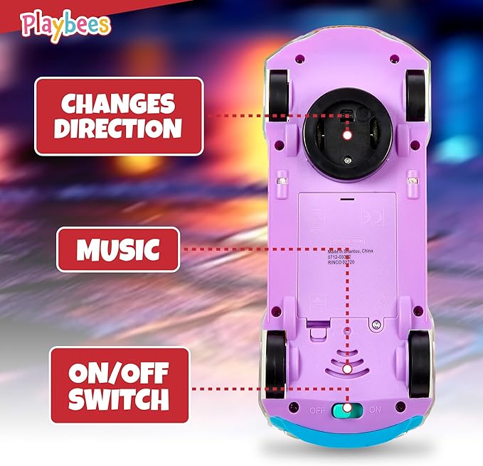 Playbees Light-Up Transparent Car Toy, Toys for Autistic Kids Ages 3-5 Sensory Toy for Kids with Autism Special Needs Toys, Bump and Go Toys for Toddlers Music and LED Effects Great Gift Idea