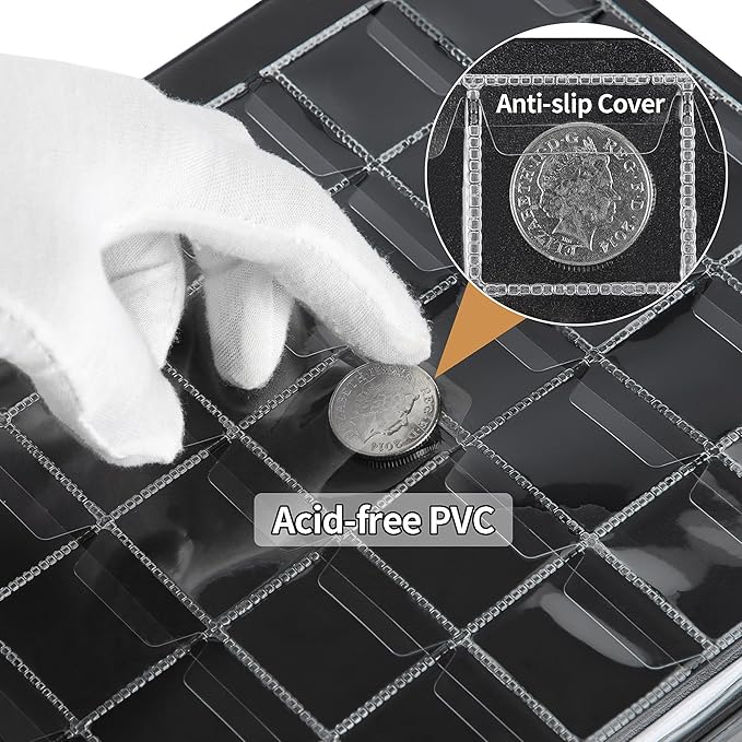 350 Pockets Coin Albums - 35x30 mm/1.3x1.1 inch Pocket Red Coin Book 10 Pages Coin Collection Holder Letter Size Coin Storage Book CS0235RE