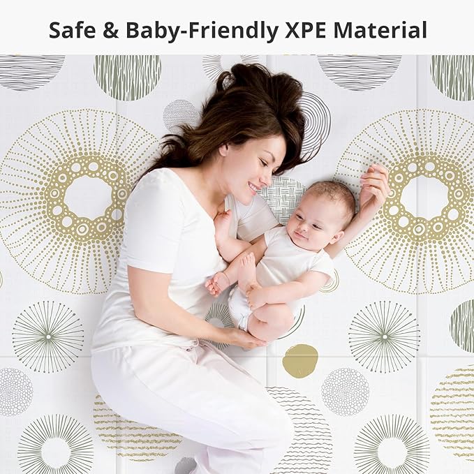 Foldable Baby Play Mat, PIGLOG 50X50 Waterproof Playpen Mat for Babies and Toddlers Kids, Safe Foam Playmat for Tummy Time, Reversible Playmats, Portable Baby Floor Mat for Infant, Toddler, Circle