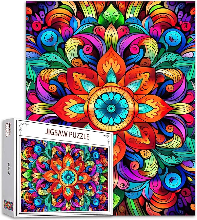 Mandala Flower Jigsaw Puzzles for Adults 1000 Pieces Floral Color Pattern Jigsaw Puzzle Colorful DIY Puzzles for Home Decoration Colorful Puzzles for Families 27 x 20 Inches
