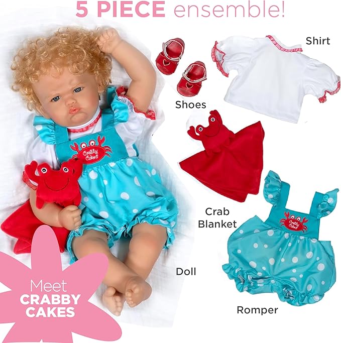 Paradise Galleries 22 Inch Realistic Reborn Baby Girl Doll in Crabby Outfit with Soft Lovie Blanket and Accessories Giftable Set – Crabby Cakes