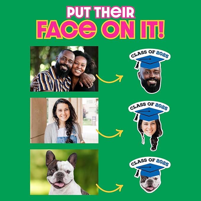 Big Dot of Happiness Custom Photo Blue Grad Cap, Personalized Graduation Party Favors, Fun Face Temporary Tattoos, Set of 12