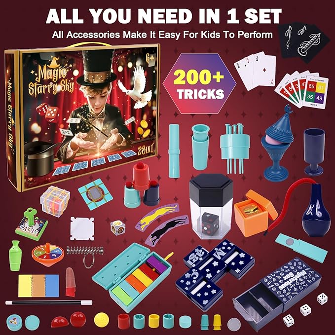 Magic Kit for Kids 28 in 1 Magic Tricks Set Age 6-8 to Perform with Step-by-Step Video Instructions for Each Trick from Professional Ages 6+