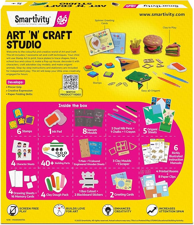 Smartivity 20 in 1 Art and Craft Kit I for 5,6,7,8,9 Year Old Girls & Boys I Clay, Stamp, Tracing, 3D House, Origami & Many More I Toys for Kids Age 5,6,7,8,9