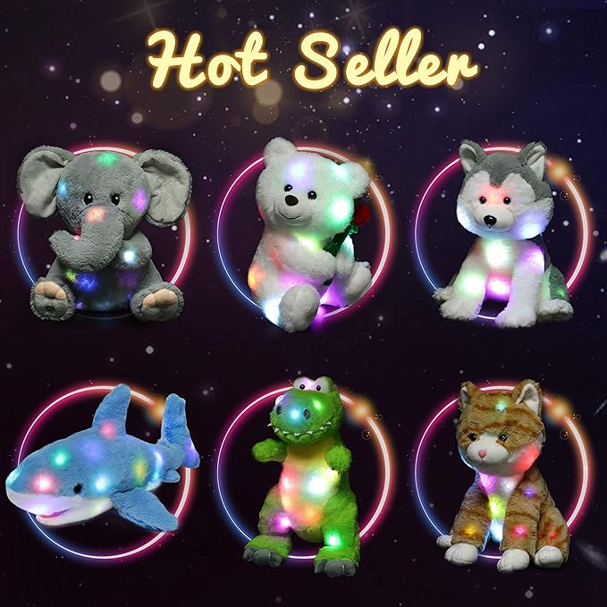 Hopearl Lighting Up Plush Puppy Adorable LED Stuffed Animal Dog Floppy Pup Night Lights Glow in The Dark Birthday Festival for Kids Toddler Girls, Blue, 17''