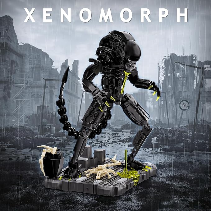 Xenomorph Building Blocks Set, Xenomorph Action Figure Building Sets for Adults with Support Base and Little Facehugger, Horror Gifts for Fans Friends Birthday Christmas Halloween