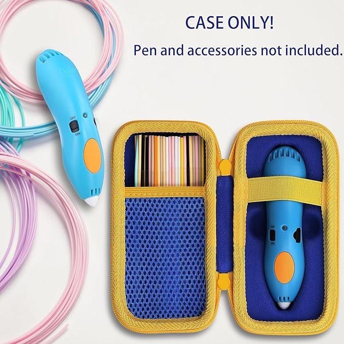 co2CREA Hard Case for 3Doodler Start+ Essentials (2024) 3D Pen Set - Storage Organizer with Custom Slots for Art Activity Set, Printing Filament Refill and USB Charger, Blue Case + Yellow Zipper