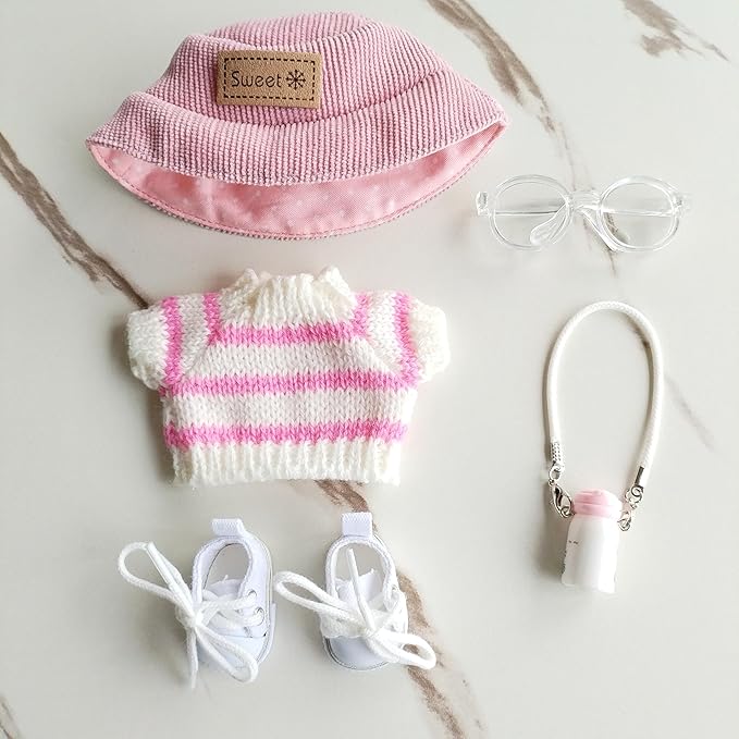 15cm & 17cm Doll Clothes Outfits Set - Premium Dress Up Bundle with Exquisite Accessories | Soft Fabric Fashion Doll Costume for 15-17cm Dolls (Pink Sweater-5)