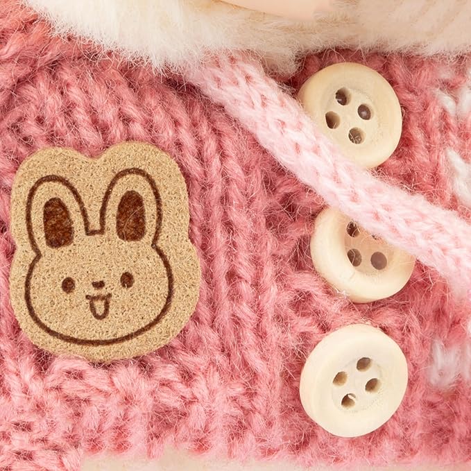 17cm Doll Clothing for Labubu - Kawaii Chic Style Set for 17cm Dolls, Cute Doll Outfit with Accessories -Button Up Stripe Pink Sweater + Pink Hat + Pink Bag (Clothes Only)