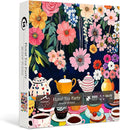Flower 1000 Piece Puzzle for Adults, PICKFORU Colorful Tea Cups Wildflower Garden Jigsaw Puzzles, Hard Difficult Cupcake Afternoon Tea Theme as Art Decor