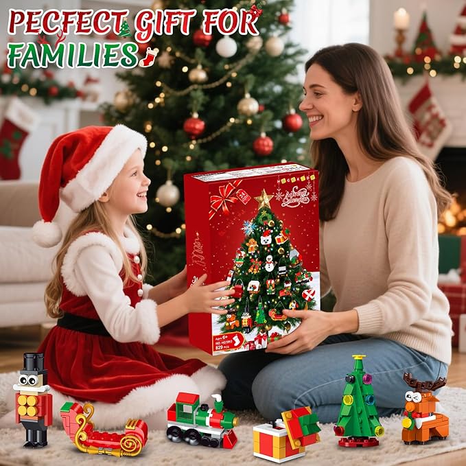 HOGOKIDS 2025 Advent Calendar Christmas Ornaments Building Set, 24 Days Countdown Hanging Christmas Tree Decor Wreath Santa Snowman Xmas Gift Stocking Stuffer Building Toys for Kids Boys Girls Ages 6+