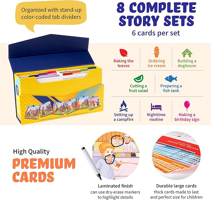 SPARK INNOVATIONS Sequencing Cards for Storytelling and Picture Interpretation Speech Therapy Game, Special Education Materials, Problem Solving, Autism Materials, Social Emotional Learning (Classic)